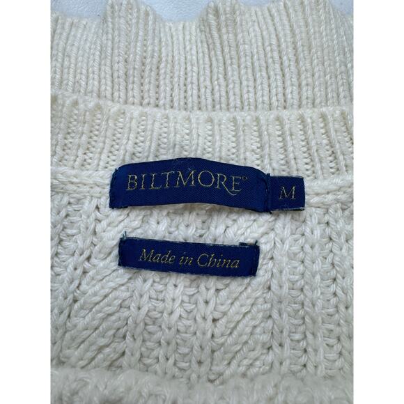 Biltmore Cable Knit Wool Blend Ivory Long Sleeve Sweater Women's Medium Classic - Picture 3 of 7